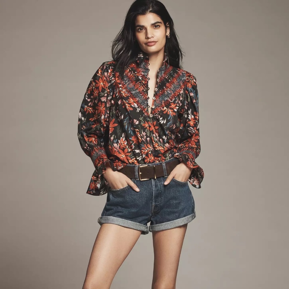 Tracy Reese Hope for Flowers Soft Smocked Henley Shirt NWT Anthropologie